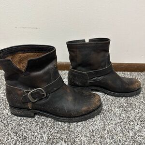 Frye Black Leather Combat Boots